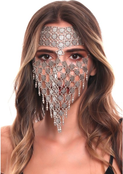 Kadın Antik Gümüş Kaplama Ayarlanabilir El Yapımı Peçe