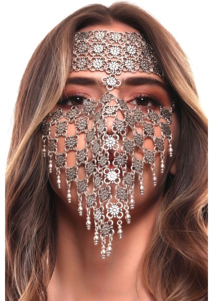 Kadın Antik Gümüş Kaplama Ayarlanabilir El Yapımı Peçe fiyatları