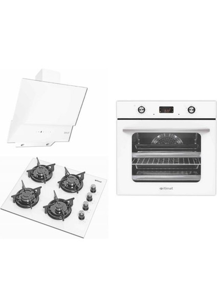 Itimat Lux White Lake Pop-Up Düğme Ankastre Set (AF550 Fırın+ 1530.01 Ocak + 9019 Davlumbaz)