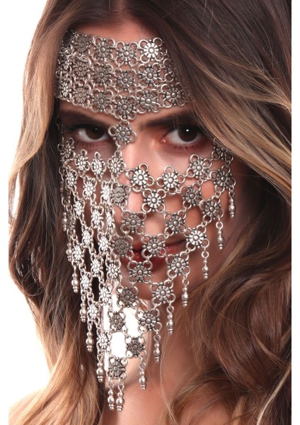 Kadın Antik Gümüş Kaplama Ayarlanabilir El Yapımı Peçe fırsatları