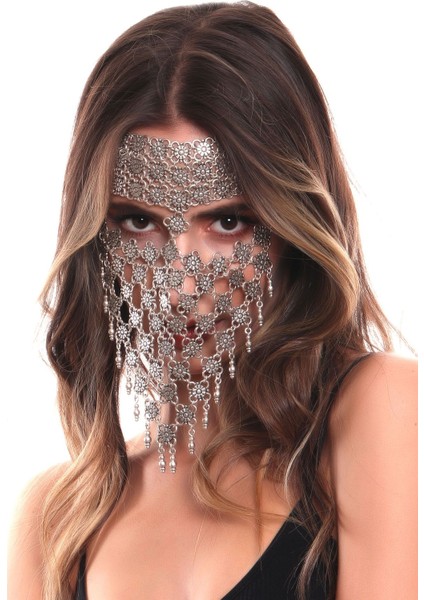 Kadın Antik Gümüş Kaplama Ayarlanabilir El Yapımı Peçe indirimleri