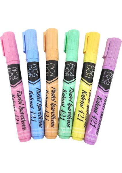 Pastel Renk Fosforlu Işaretleme Kalemi 6'lı Set