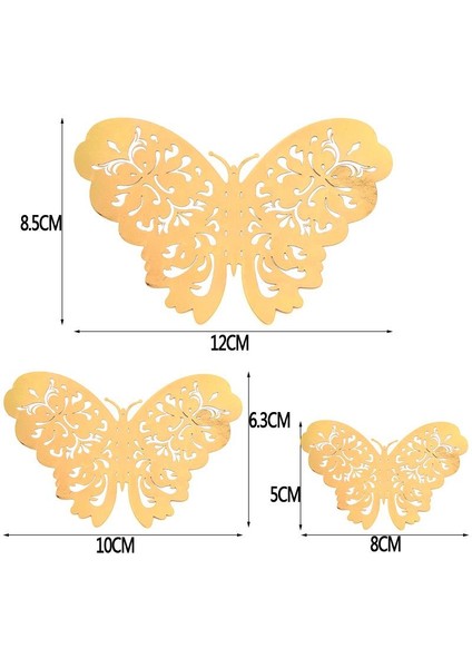 Ev Dekorasyon 3D Metalik Pirinç Renk Oyma Pvc Kelebek 12 Li Süsleme Model fırsatları