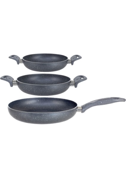 Hazar Pazar Granit Tava 26 cm & Çift Kulp Omlet 20 - 24 cm 3'lü Set
