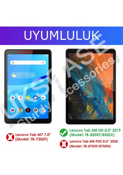 Lenovo Tab M8 Hd TB-8505F 360 Derece Dönen Standlı Deri Kılıf + Nano Cam Ekran Koruyucu