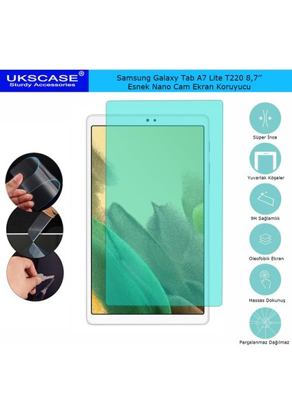 Samsung Galaxy Tab A7 Lite SM-T220 8,7'' 360° Dönen Standlı Kılıf + Nano Cam Ekran Koruyucu