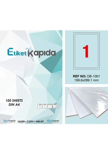 Etiket Kapıda A4 Yapışkanlı Hazır Etiket  Laser Etiket 199,6 x 289,1 mm   100 Sayfa