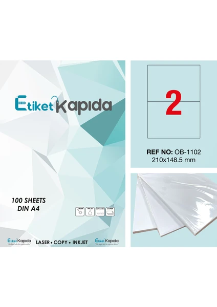 Etiket Kapıda A4 Yapışkanlı Hazır Etiket  Laser Etiket 210 x 148,5 mm   100 Sayfa  200 Etiket