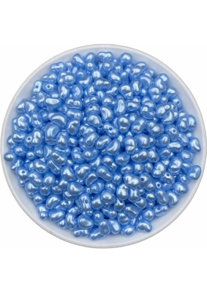 50 Gr. Mavi Renk Plastik Inci Boncuk (Yamuk Inci)