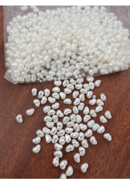 500 Gr. Krem Renk Plastik Inci Boncuk (Yamuk Inci)