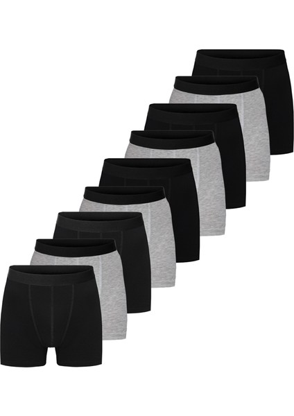 Siyah Gri Erkek 9'lu Paket Pamuklu Boxer