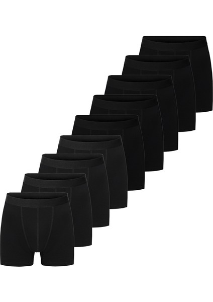 Siyah Erkek 9'lu Paket Pamuklu Boxer