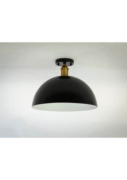 Retro Siyah Içi Beyaz Tekli Metal Plofonyer Avize Çap 30 cm