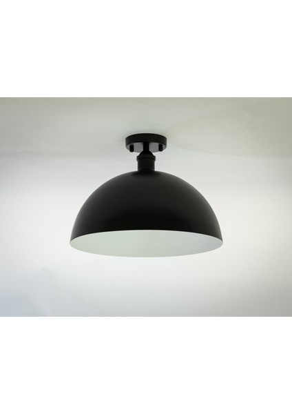 Retro Siyah Içi Beyaz Tekli Metal Plofonyer Avize Çap 30 cm