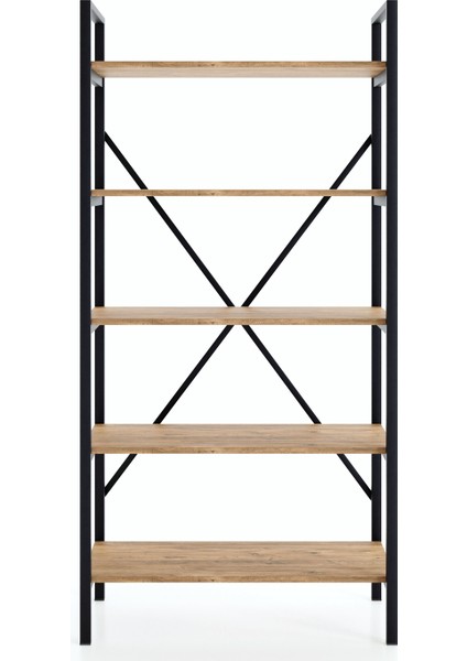 Metal Ayaklı 5 Raflı Kitaplık - 90x180cm - Çam fırsatları