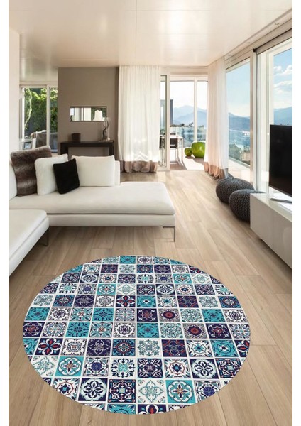 Cappio Halı Patchwork Seramik Desen Yuvarlak Halı Makine'de Yıkanabilir