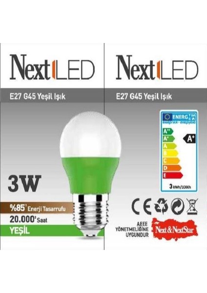 YE-E27Y-3WGRN E27 G45 Yeşil LED