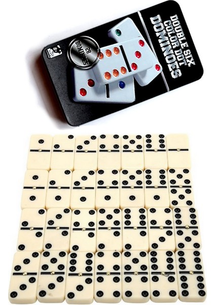 Büyük Boy Domino Oyun Seti Seramik Metal Kutulu 5 x 2,5 x 1 cm