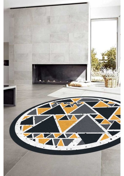 Üçgen Desenli Renkli Yuvarlak Halı (Makinede Yıkanabilir)