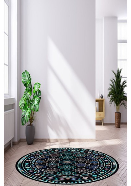 Kilim Desenli Peru Stili Yuvarlak Halı (Makinede Yıkanabilir)