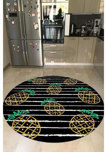 Ananas Desenli Yuvarlak Mutfak Halısı (Makinede Yıkanabilir)