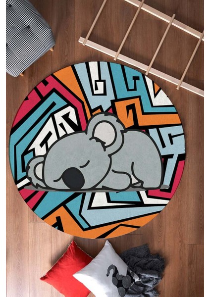 Graffiti Koala Desenli Yuvarlak Halı (Makinede Yıkanabilir)
