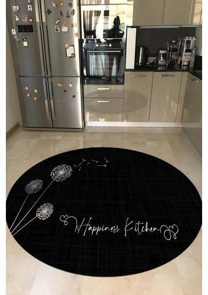Happiness Kitchen Yazılı Yuvarlak Mutfak Halısı (Makinede Yıkanabilir)