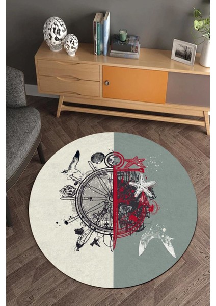 Dümen Desenli Çocuk ve Genç Odası Yuvarlak Halı (Makinede Yıkanabilir)