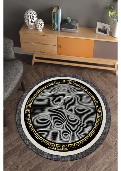 Dalga Çizgili Yuvarlak Halı (Makinede Yıkanabilir)