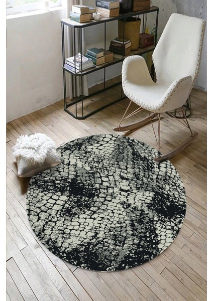 Eskitme Taş Desenli Gri Yuvarlak Halı (Makinede Yıkanabilir)