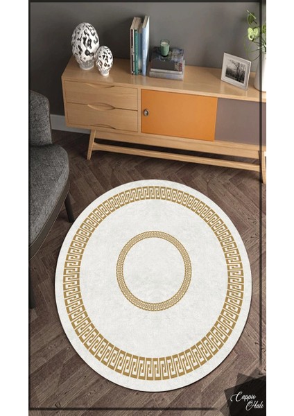 Gold Zincirli Beyaz Yuvarlak Halı (Makinede Yıkanabilir)