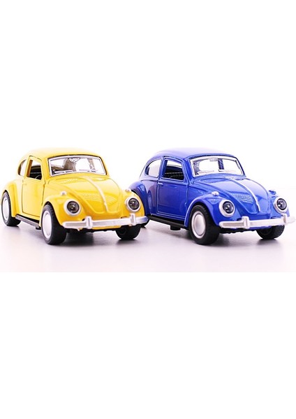 2 Adet Çek-Bırak Metal Vosvos Araba Dıe Cast Büyük Boy 12 cm Sarı-Lacivert