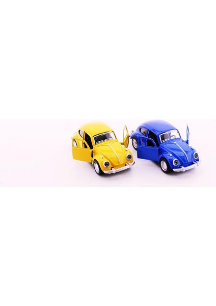2 Adet Çek-Bırak Metal Vosvos Araba Dıe Cast Büyük Boy 12 cm Sarı-Lacivert