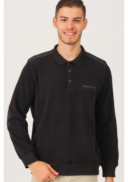 V2501 Dewberry Dio Rise Polo Yaka Erkek Sweatshirt-Siyah fiyatları