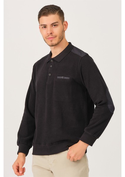 V2501 Dewberry Dio Rise Polo Yaka Erkek Sweatshirt-Siyah fırsatları