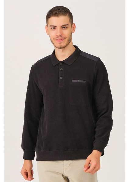 V2501 Dewberry Dio Rise Polo Yaka Erkek Sweatshirt-Siyah indirimleri