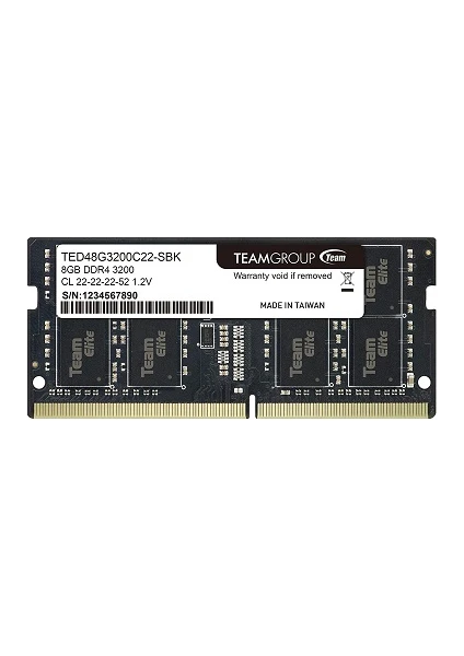 Elite 8GB (1x8GB) 3200MHz CL 22 DDR4 Notebook SODIMM Ram (TED48G3200C22-S01)