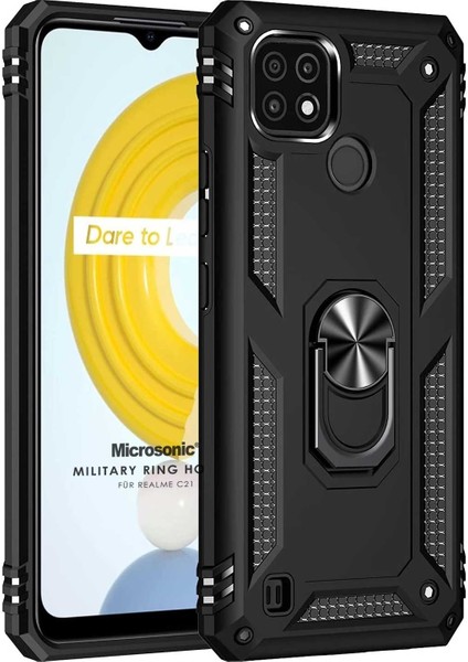 Realme C21 Kılıf Military Ring Holder Siyah
