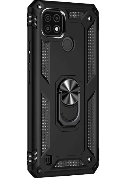 Realme C21 Kılıf Military Ring Holder Siyah