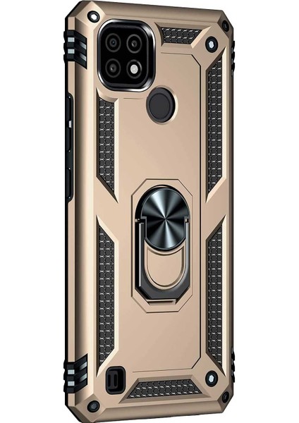Realme C21 Kılıf Military Ring Holder Gold