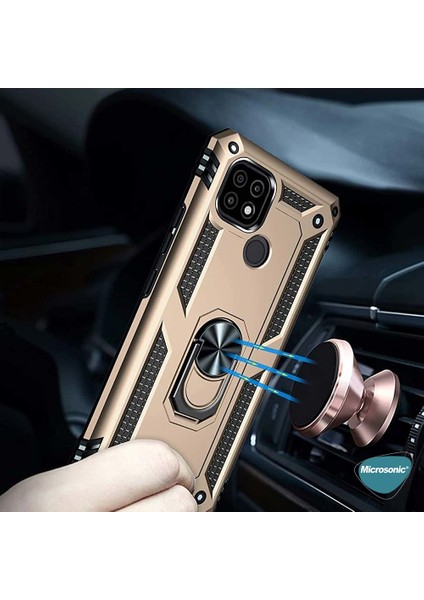 Realme C21 Kılıf Military Ring Holder Gold