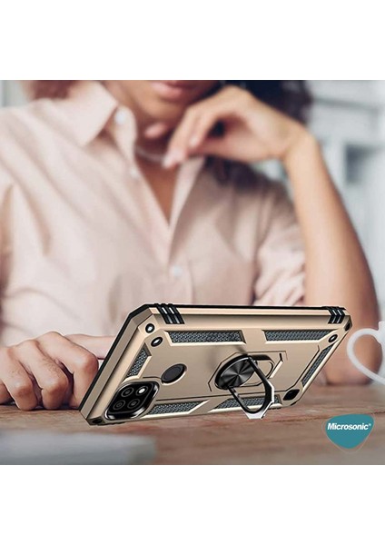 Realme C21 Kılıf Military Ring Holder Gold