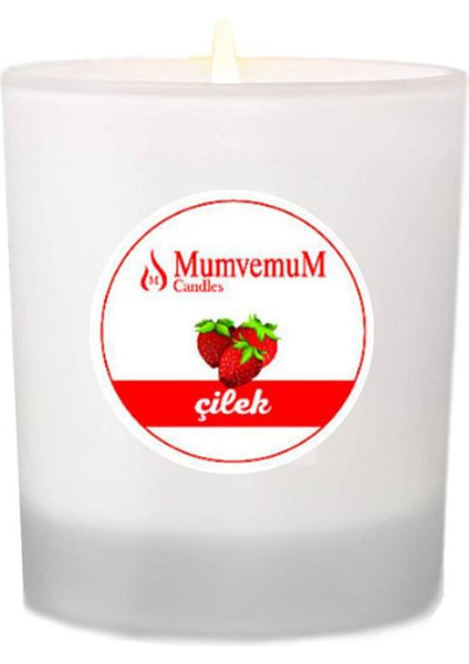 Çilek Kokulu Bardak Mum ( Buzlu Cam Bardak )
