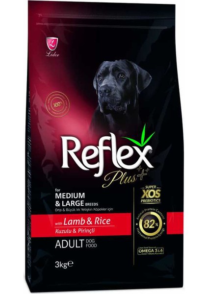 Plus Orta Büyük Irk Kuzu Pirinç Yetişkin Köpek Maması 3 kg