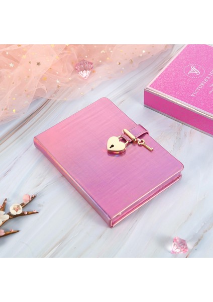 Hush Hush Kilitli Çizgili Defter Metalik Lila 13 x 18 cm modelleri