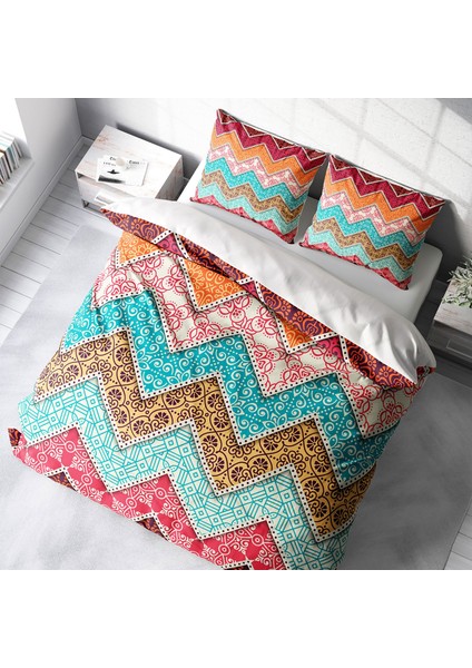 Zikzak Motif 3D Pamuk Saten Çift Kişilik Nevresim Takımı
