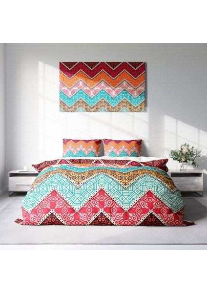 Zikzak Motif 3D Pamuk Saten Çift Kişilik Nevresim Takımı modelleri