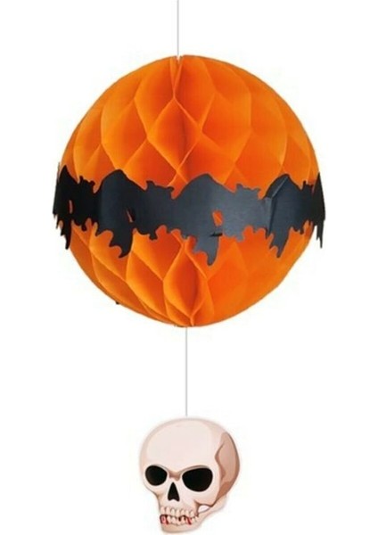 Kurukafa Figürlü Halloween Partisi Turuncu Renk Petek Asma Süs