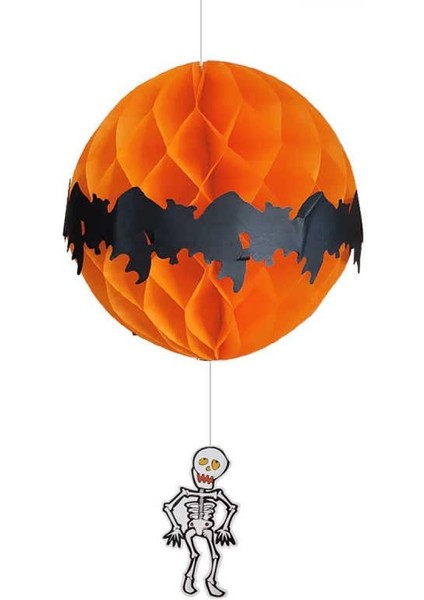 Iskelet Figürlü Halloween Partisi Turuncu Renk Petek Asma Süs