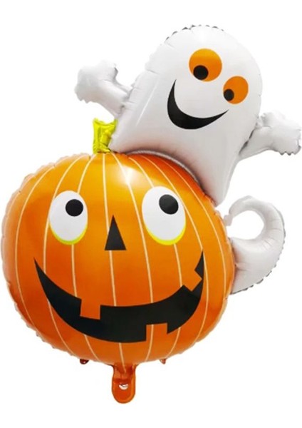 Cadılar Bayramı Halloween Kabak Üzeri Hayalet Şeklinde Folyo Balon 80 x 64 cm